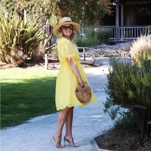 Rachel Parcell Smocked Waist Swiss Dot Lemon Yellow Mini Dress Size XS - Picture 2 of 8